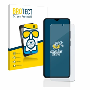 Face avant d’un emballage produit avec le logo de la marque BROTECT. À côté, l’appareil Xiaomi Redmi 12C est représenté avec l