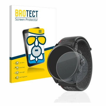 Face avant d’un emballage produit avec le logo de la marque BROTECT. À côté, l’appareil Coros Apex 2 est représenté avec la pr