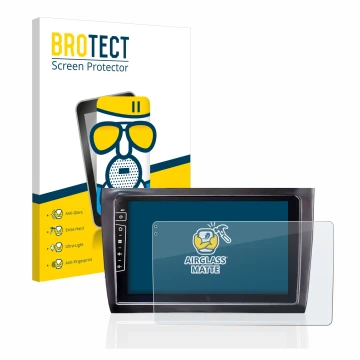 Face avant d’un emballage produit avec le logo de la marque BROTECT. À côté, l’appareil Dynavin D8-DF56 9