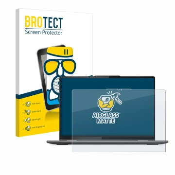 Face avant d’un emballage produit avec le logo de la marque BROTECT. À côté, l’appareil Lenovo Yoga 7i Gen 8 16