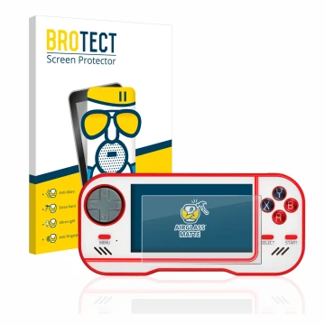 Face avant d’un emballage produit avec le logo de la marque BROTECT. À côté, l’appareil Blaze Evercade est représenté avec la 