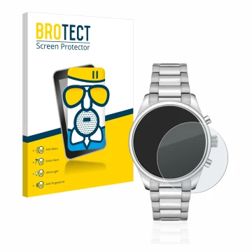 Face avant d’un emballage produit avec le logo de la marque BROTECT. À côté, l’appareil Hugo Boss Chronograph 58114171 est rep