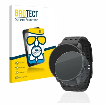 Face avant d’un emballage produit avec le logo de la marque BROTECT. À côté, l’appareil Suunto 9 Peak Pro est représenté avec 