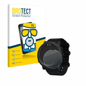 Face avant d’un emballage produit avec le logo de la marque BROTECT. À côté, l’appareil Suunto Core Alpha est représenté avec 