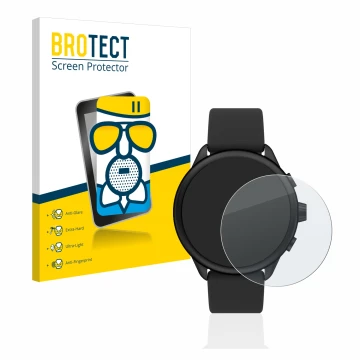 Face avant d’un emballage produit avec le logo de la marque BROTECT. À côté, l’appareil Fossil Smartwatch Wellness (Gen 6) Hyb