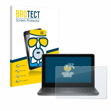 Face avant d’un emballage produit avec le logo de la marque BROTECT. À côté, l’appareil Dell Latitude 3140 2-in-1 est représen