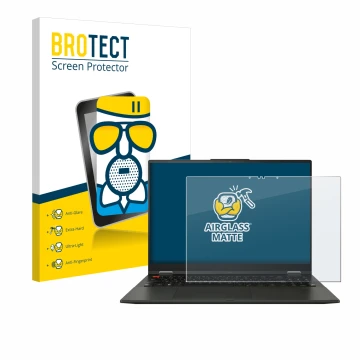 Face avant d’un emballage produit avec le logo de la marque BROTECT. À côté, l’appareil ASUS Vivobook S 16 Flip OLED TP3604 es