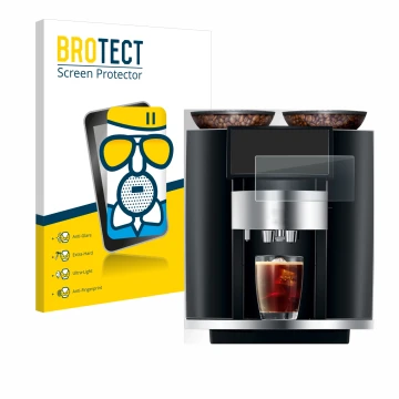 Face avant d’un emballage produit avec le logo de la marque BROTECT. À côté, l’appareil Jura Giga 10 est représenté avec la pr