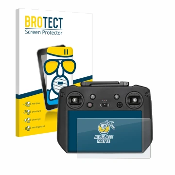 Face avant d’un emballage produit avec le logo de la marque BROTECT. À côté, l’appareil DJI Mavic 3 RC Pro est représenté avec