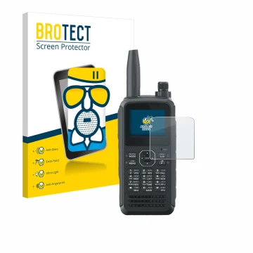 Face avant d’un emballage produit avec le logo de la marque BROTECT. À côté, l’appareil Kenwood TH-D75E D-Star est représenté 