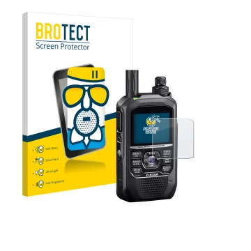 Face avant d’un emballage produit avec le logo de la marque BROTECT. À côté, l’appareil Icom ID-50E est représenté avec la pro