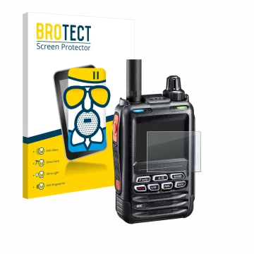 Face avant d’un emballage produit avec le logo de la marque BROTECT. À côté, l’appareil Yaesu FT-5DE/DR est représenté avec la