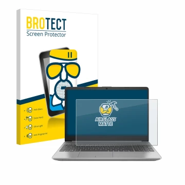 Face avant d’un emballage produit avec le logo de la marque BROTECT. À côté, l’appareil HP 250 G9 est représenté avec la prote