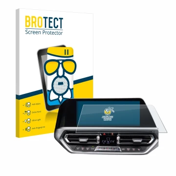 Face avant d’un emballage produit avec le logo de la marque BROTECT. À côté, l’appareil BMW 3 G20 2020 est représenté avec la 