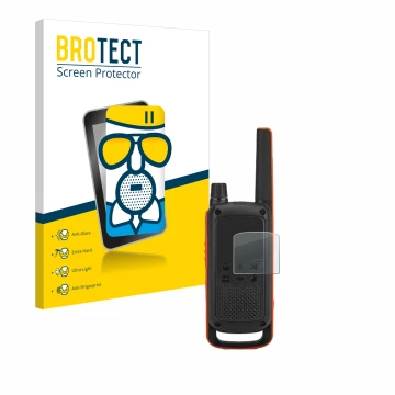 Face avant d’un emballage produit avec le logo de la marque BROTECT. À côté, l’appareil Motorola Talkabout T82 est représenté 