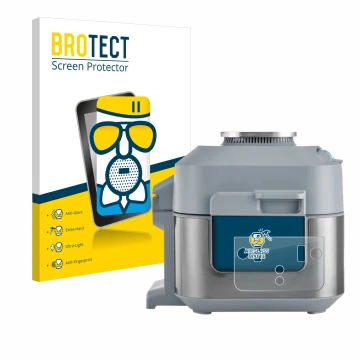 Face avant d’un emballage produit avec le logo de la marque BROTECT. À côté, l’appareil Ninja Speedi Rapid Cooking System est 