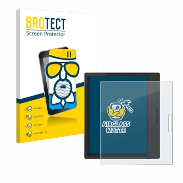 Face avant d’un emballage produit avec le logo de la marque BROTECT. À côté, l’appareil Boox Page est représenté avec la prote