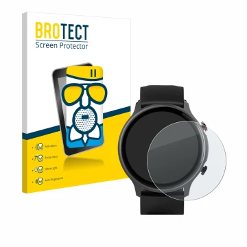 Face avant d’un emballage produit avec le logo de la marque BROTECT. À côté, l’appareil Hama Fit Watch 6910 est représenté ave