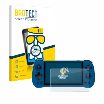 Face avant d’un emballage produit avec le logo de la marque BROTECT. À côté, l’appareil Powkiddy X55 est représenté avec la pr