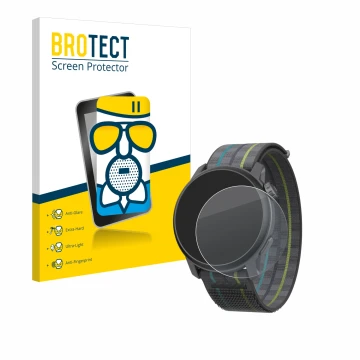 Face avant d’un emballage produit avec le logo de la marque BROTECT. À côté, l’appareil Coros Pace 3 est représenté avec la pr