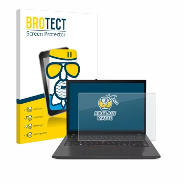 Face avant d’un emballage produit avec le logo de la marque BROTECT. À côté, l’appareil Lenovo ThinkPad P14s Gen 4 est représe