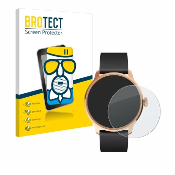 Face avant d’un emballage produit avec le logo de la marque BROTECT. À côté, l’appareil Withings ScanWatch Light est représent