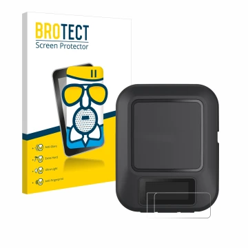 Face avant d’un emballage produit avec le logo de la marque BROTECT. À côté, l’appareil Garmin inReach Messenger est représent