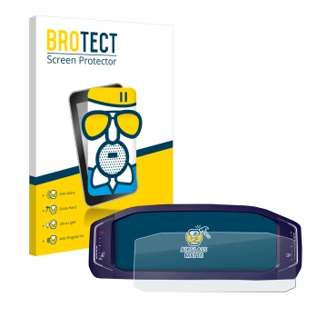 Face avant d’un emballage produit avec le logo de la marque BROTECT. À côté, l’appareil Volkswagen Passat B8 Digital Cockpit 1