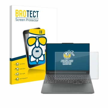 Face avant d’un emballage produit avec le logo de la marque BROTECT. À côté, l’appareil Lenovo Legion Slim 5 14 est représenté