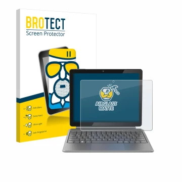 Face avant d’un emballage produit avec le logo de la marque BROTECT. À côté, l’appareil Alldocube iWork 20 Pro est représenté 