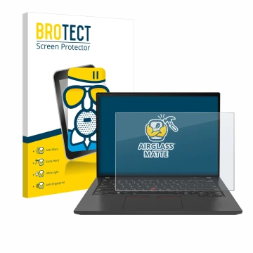 Face avant d’un emballage produit avec le logo de la marque BROTECT. À côté, l’appareil Lenovo ThinkPad T16 Gen 3 est représen