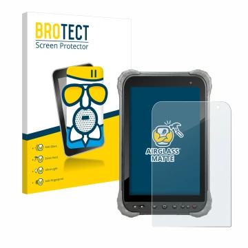 Face avant d’un emballage produit avec le logo de la marque BROTECT. À côté, l’appareil Juniper Systems Cedar CT8X2 est représ