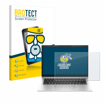 Face avant d’un emballage produit avec le logo de la marque BROTECT. À côté, l’appareil HP EliteBook 840 G10 est représenté av