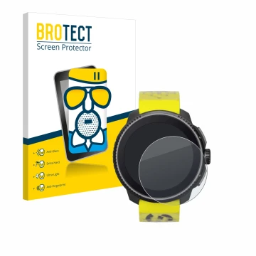 Face avant d’un emballage produit avec le logo de la marque BROTECT. À côté, l’appareil Suunto Race est représenté avec la pro