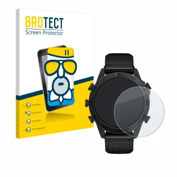 Face avant d’un emballage produit avec le logo de la marque BROTECT. À côté, l’appareil Garmin Marq Commander Gen 2 est représ