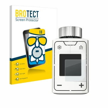 Face avant d’un emballage produit avec le logo de la marque BROTECT. À côté, l’appareil AVM FRITZ!DECT 302 est représenté avec