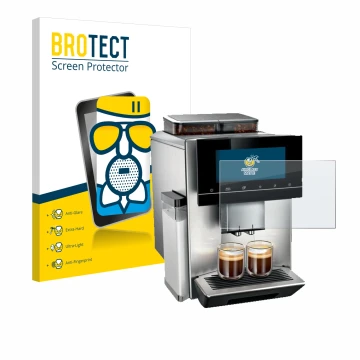 Face avant d’un emballage produit avec le logo de la marque BROTECT. À côté, l’appareil Siemens EQ900 TQ907D03 est représenté 