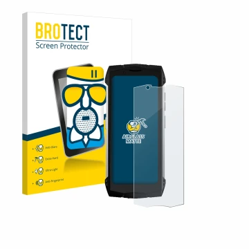 Face avant d’un emballage produit avec le logo de la marque BROTECT. À côté, l’appareil Doogee S Mini est représenté avec la p