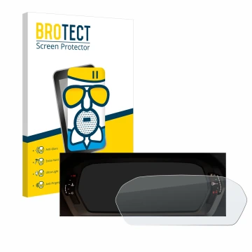 Face avant d’un emballage produit avec le logo de la marque BROTECT. À côté, l’appareil Audi A3 2023 Virtual cockpit est repré