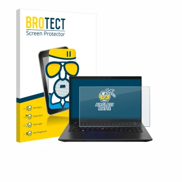 Face avant d’un emballage produit avec le logo de la marque BROTECT. À côté, l’appareil Lenovo ThinkPad L14 Gen 3 est représen
