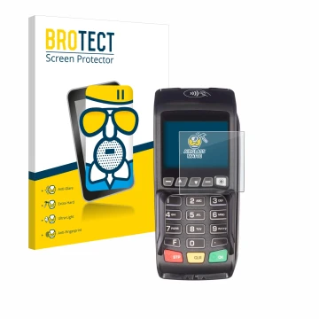 Face avant d’un emballage produit avec le logo de la marque BROTECT. À côté, l’appareil ingenico Desk/3500 est représenté avec