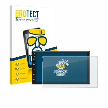 Face avant d’un emballage produit avec le logo de la marque BROTECT. À côté, l’appareil Ankeway Car Radio 7
