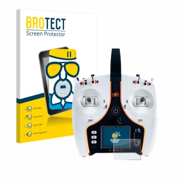 Face avant d’un emballage produit avec le logo de la marque BROTECT. À côté, l’appareil Spektrum NX7e est représenté avec la p