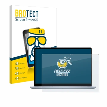 Face avant d’un emballage produit avec le logo de la marque BROTECT. À côté, l’appareil Dell Inspiron 16 7640 2-in-1 est repré