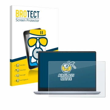 Face avant d’un emballage produit avec le logo de la marque BROTECT. À côté, l’appareil Dell Inspiron 14 Plus 7440 Laptop est 