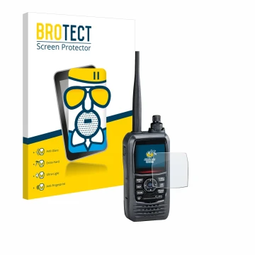 Face avant d’un emballage produit avec le logo de la marque BROTECT. À côté, l’appareil Icom IC-R15 est représenté avec la pro