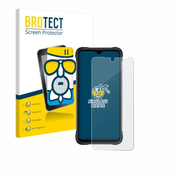 Face avant d’un emballage produit avec le logo de la marque BROTECT. À côté, l’appareil Umidigi Bison X20 est représenté avec 