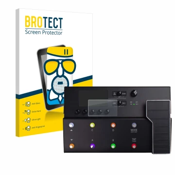 Face avant d’un emballage produit avec le logo de la marque BROTECT. À côté, l’appareil Line 6 POD GO est représenté avec la p