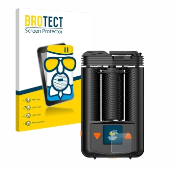 Face avant d’un emballage produit avec le logo de la marque BROTECT. À côté, l’appareil Storz & Bickel Mighty + est représenté