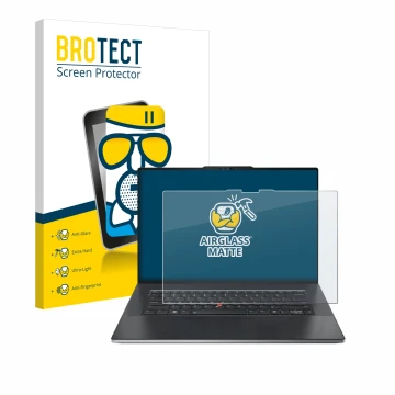 Face avant d’un emballage produit avec le logo de la marque BROTECT. À côté, l’appareil Lenovo ThinkPad Z13 Gen 2 est représen